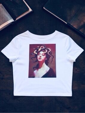 Custom Medusa Art Baby Tee White cropped Tee Graphic Medium